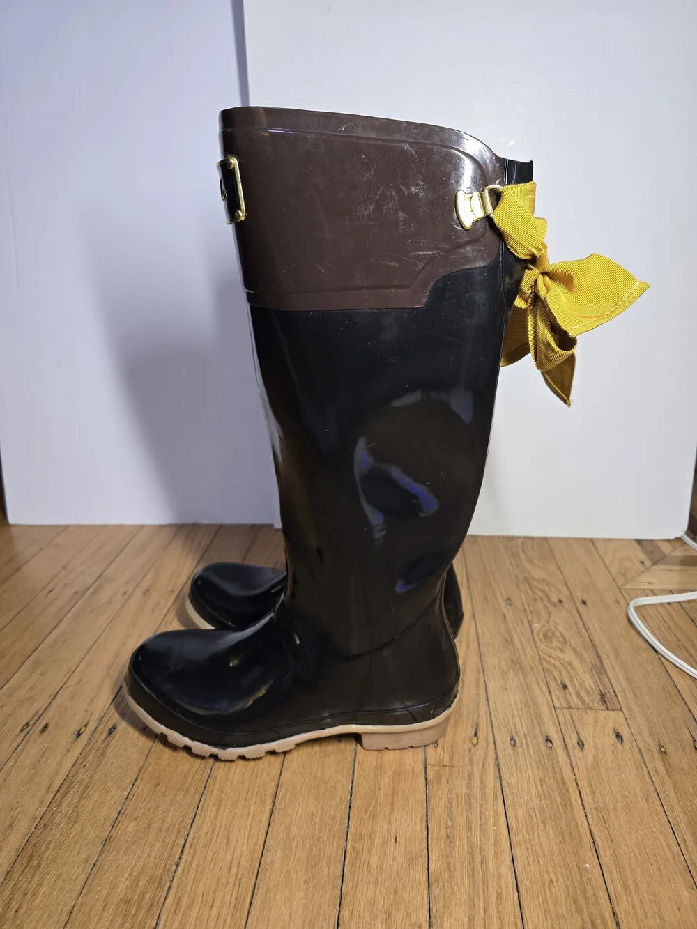 Joules Cottagecore Tall Rain Boots Black Brown Waterproof